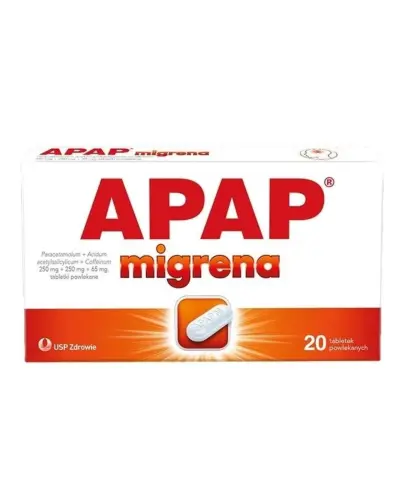 APAP migrena tabletki powlekane, 20 sztuk - W doraźnym leczeniu bólu głowy oraz napadów migreny