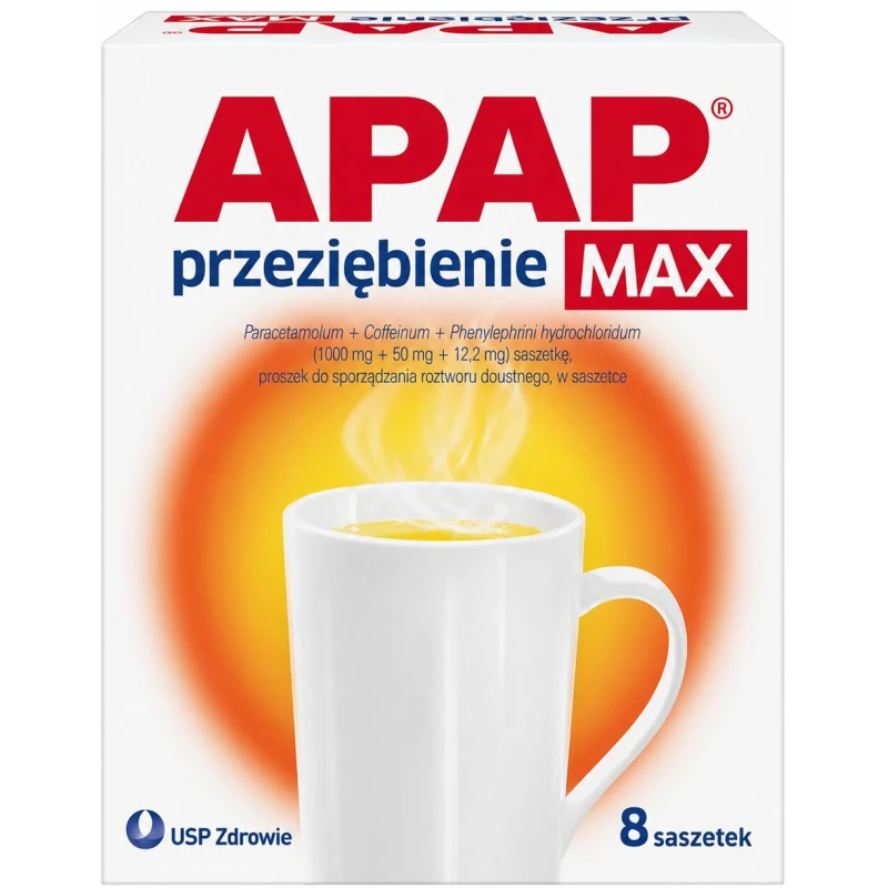 APAP przeziębienie Max saszetki, 8 sztuk - Do stosowania w krótkotrwałym leczeniu objawów przeziębienia i grypy