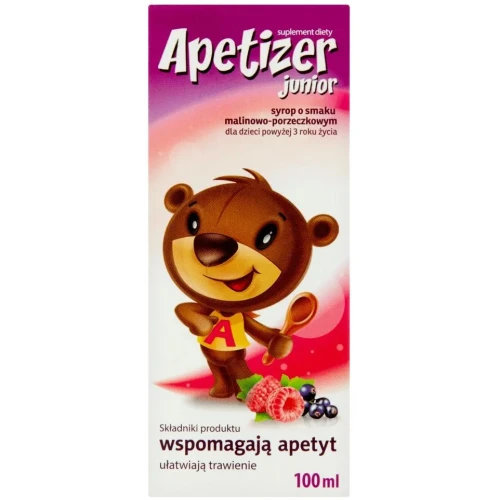 Apetizer Junior syrop malinowo - porzeczkowy, 100ml - Z wyciągiem z mięty i ekstraktem z owoców anyżu dla dzieci powyżej 3 roku życia