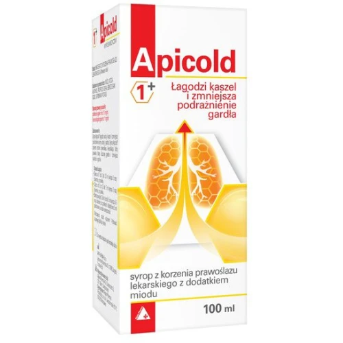 Apicold 1+ syrop z korzenia prawoślazu, 100 ml - Na kaszel i podrażnione gardło