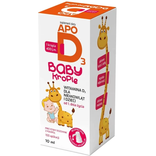 ApoD3 Baby  400 j.m., krople 10 ml - Witamina D zawieszona w oleju MCT dla  dzieci od 1 dnia życia