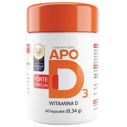 ApoD3 Forte 2000 j.m. 60 kapsułek - Suplement diety z witamina D w dawce 2000 j.m. z dodatkiem oleju słonecznikowego
