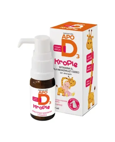 ApoD3 krople 400 j.m., 10ml - Suplement diety z witaminą D postaci kropli zawieszonych w oleju słonecznikowym dla noworodków, niemowląt oraz dzieci powyżej 1. roku życia