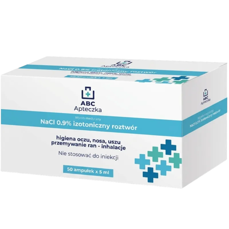 Apteczka ABC Natrium Chloratum 0,9%, 5 ml x 50 ampułek - Sterylny, izotoniczny roztwór w jednorazowych ampułkach bez konserwantów