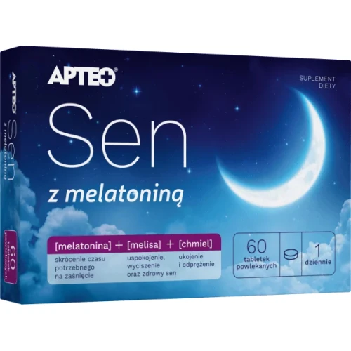 Apteo Sen z melatoniną, 60 tabletek - Ze składnikami wspierającymi zdrowy sen