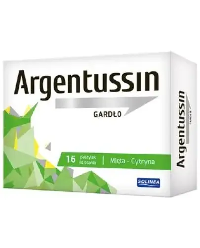 Argentussin gardło, mięta-cytryna, 16 pastylek do ssania - Z porostem islandzkim i srebrem na stany zapalne przy infekcjach gardła