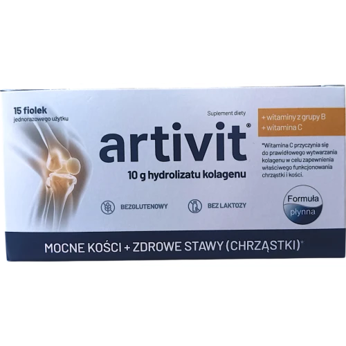 Artivit z witaminą C  płyn,15 fiolek - Kolagen na stawy w płynie