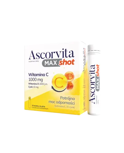 Ascorvita Max Shot, 10 sztuk - Kompozycja witaminy C, D i cynku