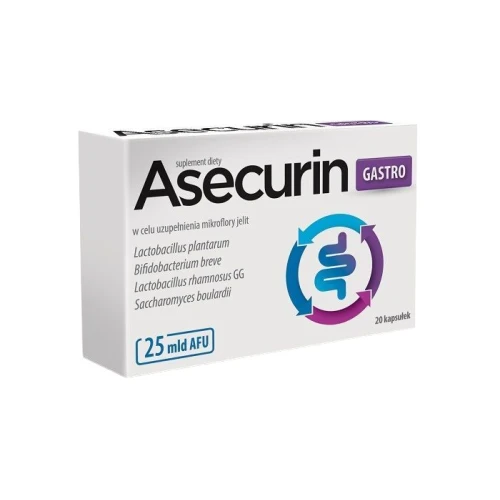 Asecurin Gastro, 20 kapsułek - Bakterie probiotyczne z drożdżami 
