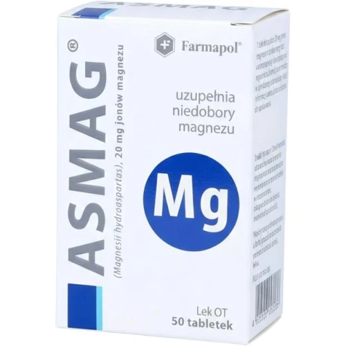 Asmag 20 mg jonów magnezu,  50 tabletek - Uzupełniania niedobory magnezu w organizmie