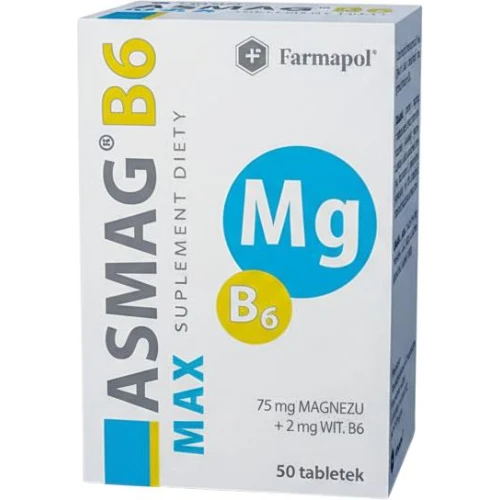 Asmag B6 Max, 50 tabletek - Wzbogaca dietę w magnez i witaminę B6