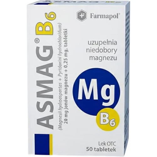 Asmag B6, 50 tabletek  - Z magnezem i witaminą B6 