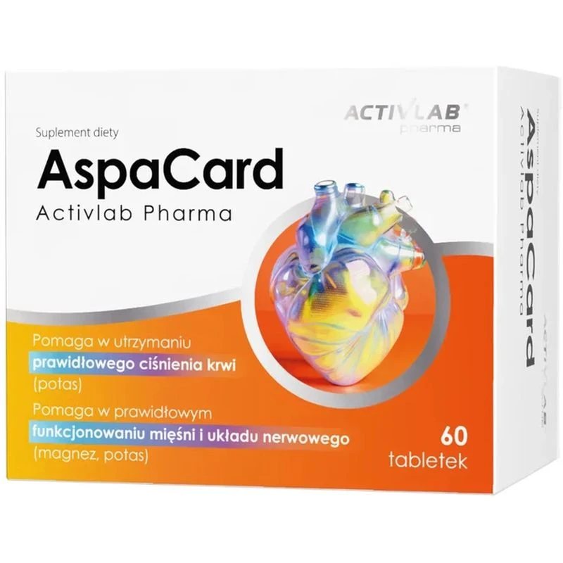 Activlab Pharma AspaCard, 60 tabletek - Magnez, potas i kwas L-asparaginowy.
