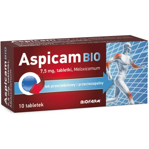 Aspicam Bio 7,5 mg, 10 tabletek - Z meloksykamem o działaniu przeciwzapalnym, przeciwbólowym i przeciwgorączkowym