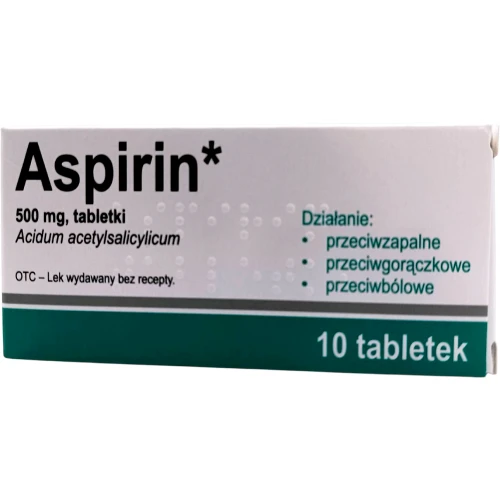 Aspirin 500 mg, 10 tabletek Medezin (import równoległy) - Na ból o małym lub umiarkowanym nasileniu oraz gorączkę