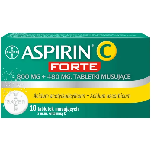 Aspirin C Forte 10 tabletek musujących  - Tabletki musujące, które działają przeciwbólowo, przeciwzapalnie  i przeciwgorączkowo