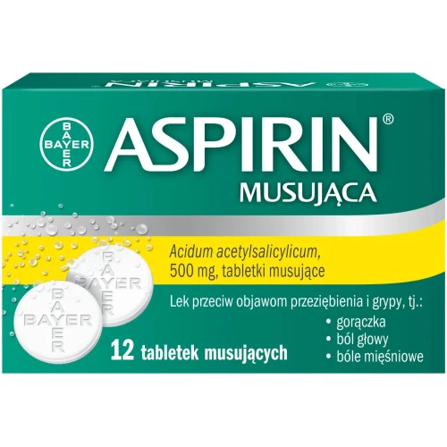 Aspirin musująca, 500mg, 12 tabletek musujących - Na ból i gorączkę w przebiegu przeziębienia i grypy