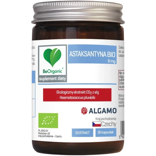 BeOrganic Astaksantyna BIO 8 mg, 30 kapsułek - Z alg Haematococcus pluvialis w formie ekstraktu CO₂