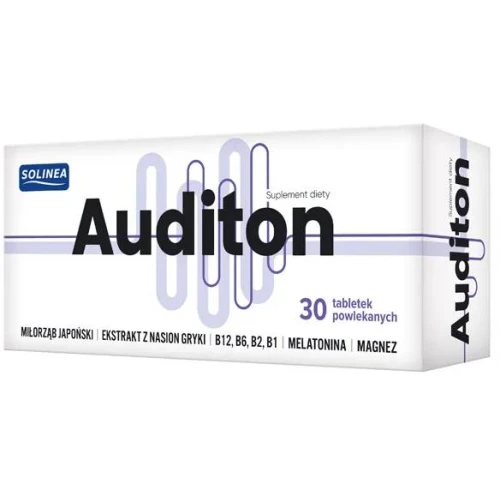 Auditon, 30 tabletek powlekanych - Z miłorzębem japońskim, gryką, witaminami z grupy B, magnezem i  melatoniną