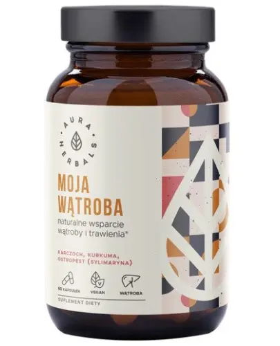 Aura Herbals Moja Wątroba, karczoch, ostropest, kurkuma, 60 kapsułek - Zawiera ekstrakt z karczocha DER 4:1