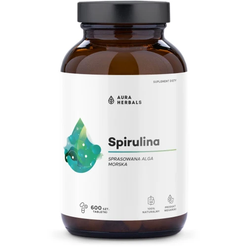 Aura Herbals Spirulina, 600 tabletek - Naturalna spirulina w tabletkach dla wegan i wegetarian