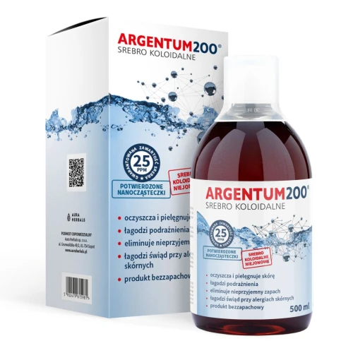 Aura Herbals Argentum200 Srebro Koloidalne 25 ppm, płyn 500 ml - Preparat do codziennej pielęgnacji skóry zwierząt domowych