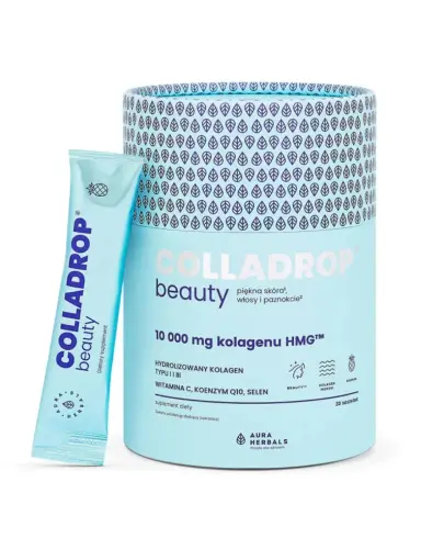 Aura Herbals Colladrop Beauty kolagen HMG 10 000 mg ananas, 30 saszetek - Wysoko przyswajalny kolagen morski