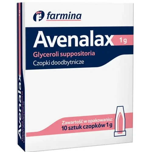 Avenalax 1 g, 10 czopków doodbytniczych - Łagodnie przeczyszczających, przeznaczonych do stosowania u dzieci