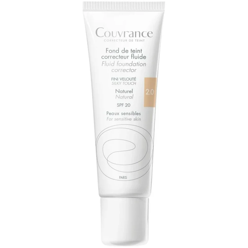 Avène Couvrance Fluid korygujący Naturalny 2.0 SPF 20, 30 ml - Do skóry wrażliwej o średnim kryciu i matowym wykończeniu