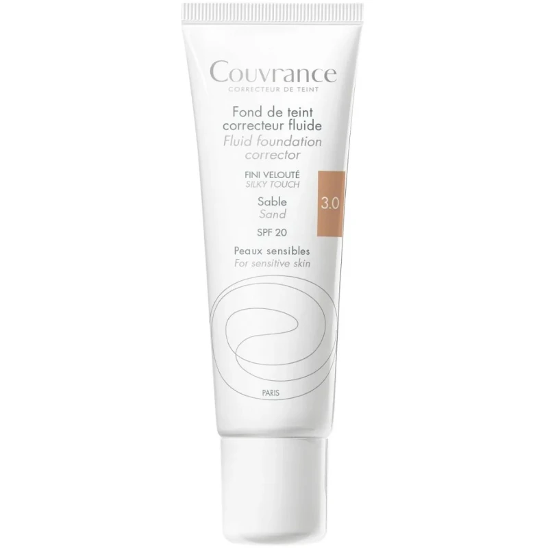 Avène Couvrance Fluid korygujący Piaskowy 3.0 SPF 20, 30 ml - Do skóry wrażliwej, wyrównujący koloryt i maskujący niedoskonałości