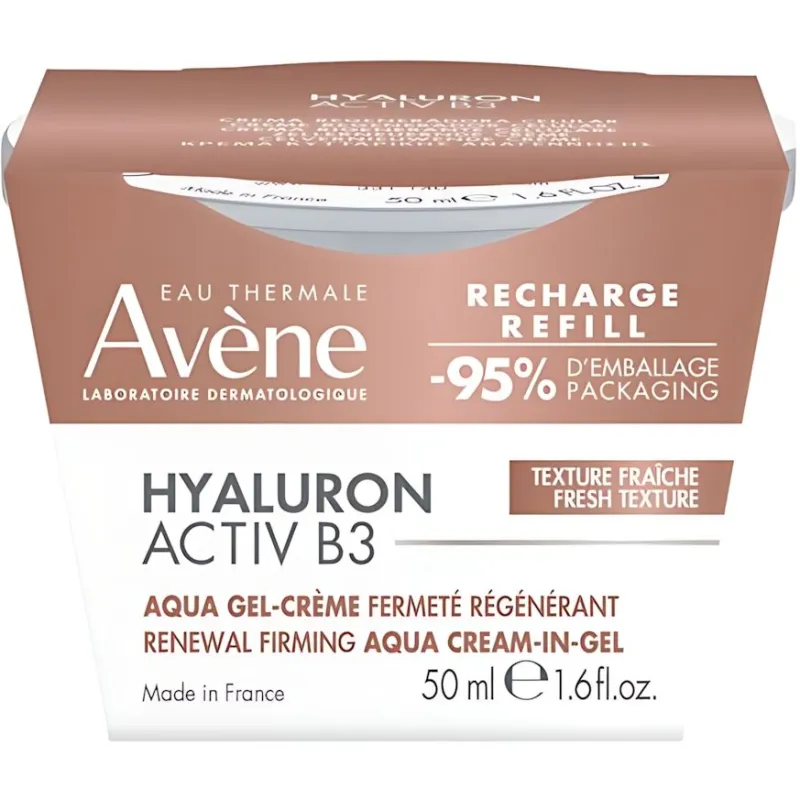 Avène Hyaluron Activ B3 aqua-żel, krem odbudowujący komórki, refill 50 ml - Z kwasem hialuronowym i niacynamidem, który regeneruje komórki