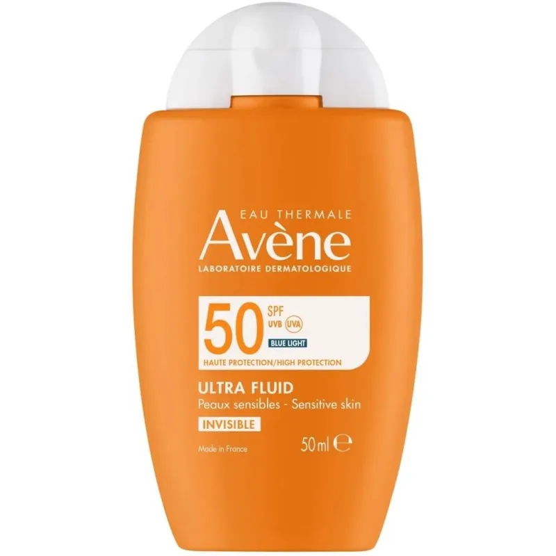 Avène Sun Ultra Fluid niewidoczny na skórze SPF50+, 50 ml - Fluid, który zapewnia ochronę przed promieniowaniem UVA i UVB oraz światłem niebieskim HEV