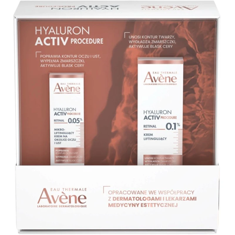 Avène Hyaluron Activ Procedure Zestaw  - Krem liftingujący, 30 ml + Mikro-Liftingujący krem na okolice oczu i ust , 15 ml - Przeciwzmarszczkowa pielęgnacja z retinalem