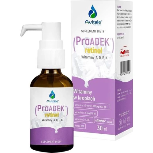 Avitale ProADEK Retinol, krople 30 ml - Naturalne witaminy w kroplach, bez zbędnych sztucznych dodatków