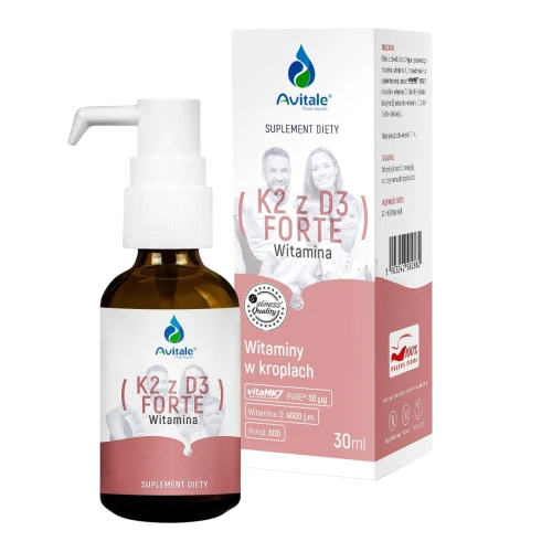 Avitale Witamina K2 + D3 Forte Vita MK7 50 µg + D3 4000 IU, 30 ml - Witaminy D + K zawieszone w oliwie z oliwek Extra Virgin z pierwszego tłoczenia