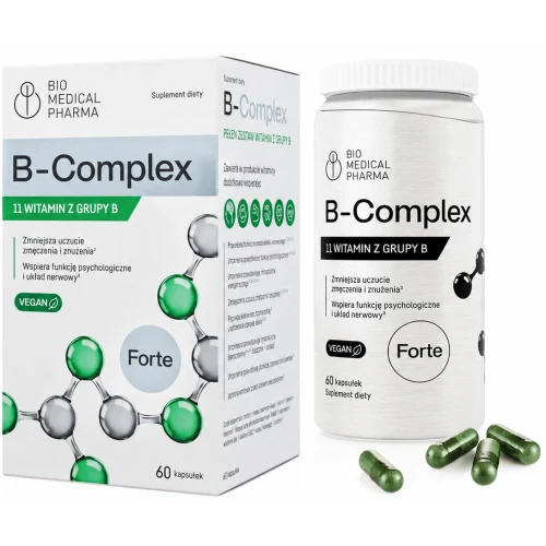 Bio Medical Pharma B-Complex, 60 kapsułek - Pełny zestaw 11 witamin z grupy B w aktywnych biologicznie formach