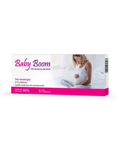 Baby Boom Test owulacyjny LH paskowy, 5 sztuk - Do oznaczania hormonu luteinizującego (LH) w próbkach moczu
