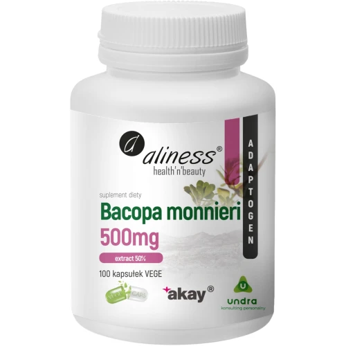 Aliness Bacopa Monnieri Extract 500 mg, 100 kapsułek - Wspomaganie pamięci, koncentracji i układu nerwowego