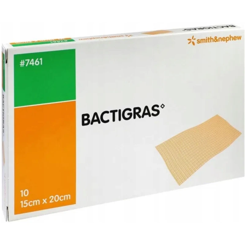 Bactigras Opatrunek parafinowy jałowy, 15 cm x 20 cm, 10 sztuk - Opatrunek kontaktowy z chlorheksydyną