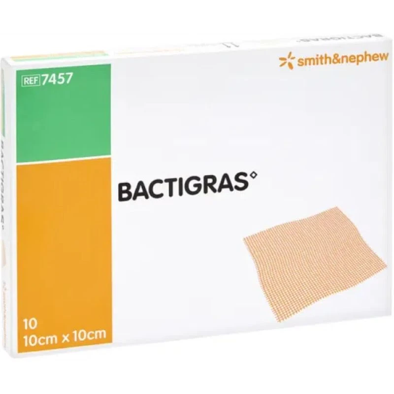 Bactigras Opatrunek parafinowy jałowy, 10 cm x 10 cm, 10 sztuk - Opatrunek kontaktowy z chlorheksydyną