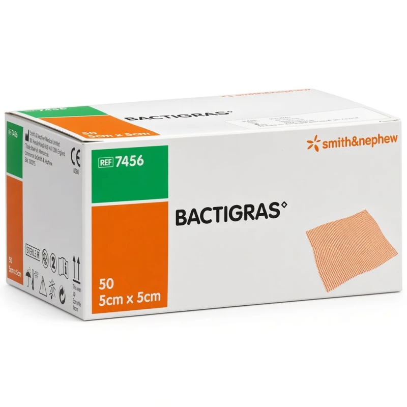 Bactigras Opatrunek parafinowy jałowy, 5 cm x 5 cm, 50 sztuk - Opatrunek kontaktowy na rany