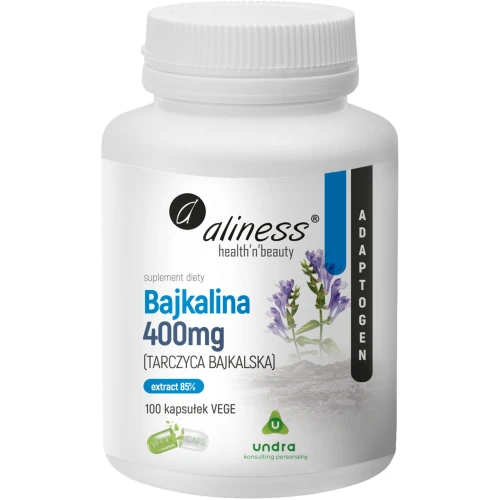 Aliness Bajkalina Extract 85% 400 mg, 100 kapsułek - Ekstrakt standaryzowany na 85% bajkaliny