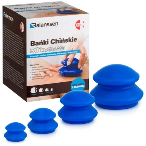 Balanssen Bańki Chińskie silikonowe, 4 sztuki - Bańki do masażu, akupunktury i akupresury