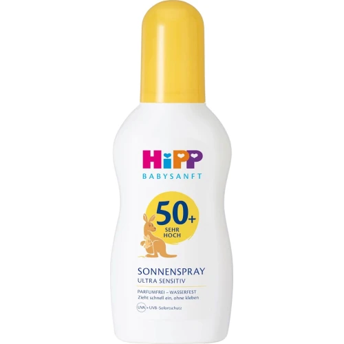 HiPP Balsam ochronny w sprayu na słońce SPF 50+, 150 ml - Dla dzieci od 1. dnia życia, ochrona UVA/UVB i wygodna aplikacja