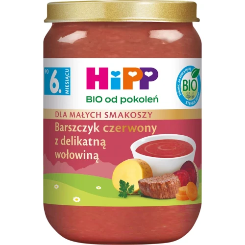 HiPP Barszczyk czerwony z delikatną wołowiną BIO, 190 g - Dla niemowląt od 6. miesiąca
