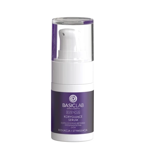 BasicLab Esteticus 0,05% Retinal, Fitosfingozyna, CICA Korygujące serum do twarzy, 15 ml - Na zmarszczki, przebarwienia i niedoskonałości – idealne na początek kuracji retinoidowej