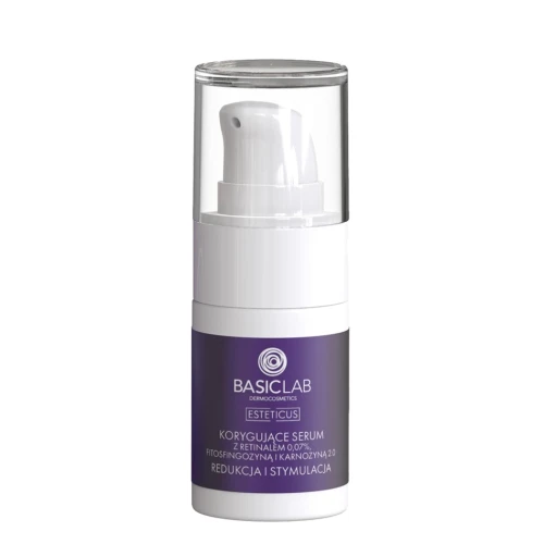 BasicLab Esteticus 0,07% Retinal, Fitosfingozyna, Karnozyna 2.0 Korygujące serum do twarzy, 15 ml - Skutecznie wygładza zmarszczki, redukuje trądzik i rozjaśnia przebarwienia.