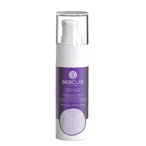 BasicLab Esteticus 0,15% Retinal, Czynniki Wzrostu, 2% Fitosfingozyna, Karnozyna 2.0 Korygujące serum do twarzy, 30 ml - Pielęgnacja cery z niedoskonałościami i utratą jędrności
