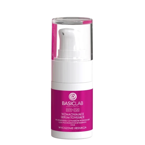 BasicLab Esteticus 10% Kompleksu Czynnika Wzrostu EGF, 0,5% Pochodnych Witaminy K, CICA Wzmacniające serum do twarzy, 15 ml - Koryguje zaczerwienienia i wzmacnia naczynka