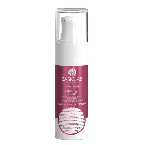 BasicLab Esteticus 15% Kwas Azelainowy, Glicyryzyna, Egzosomy Postbiotyczne Redukujące serum do twarzy, 30 ml - Do skóry trądzikowej, wrażliwej i naczynkowej